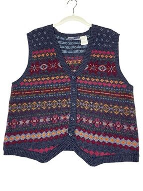 Vintage 90's Fair Isle Pattern Nordic Stylish Cozy Layering Knit Sweater Vest  L